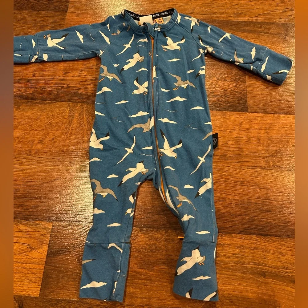 Kip & Co Organic Long Sleeve Zip Romper Size 3-6 Months Seagulls Blue